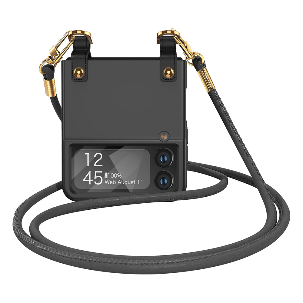 GKK Cell Phone Cover for Samsung Galaxy Z Flip3 5G PU Leather Coated PC Crossbody Phone Case with Shoulder Strap GKK Cell Phone Cover for Samsung Galaxy Z Flip3 5G PU Leather Coated PC Crossbody Phone Case with Shoulder Strap